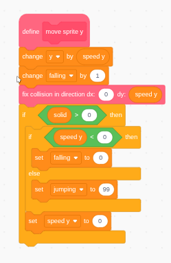 Scratch blocks that detect and correct the player's collision with a solid tile